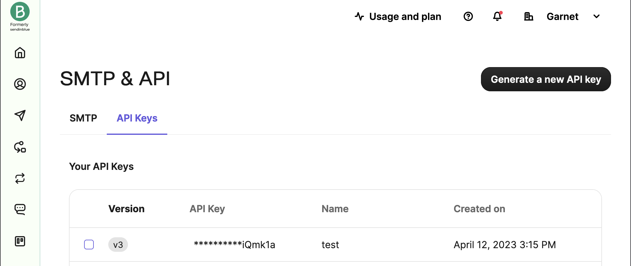 brevo create API Key