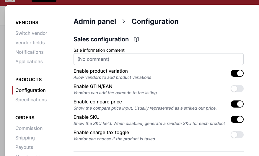 Sales configuration
