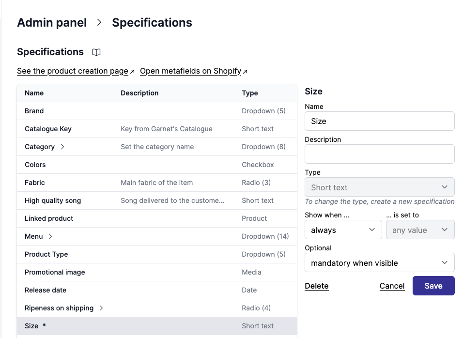 Display mandatory setting