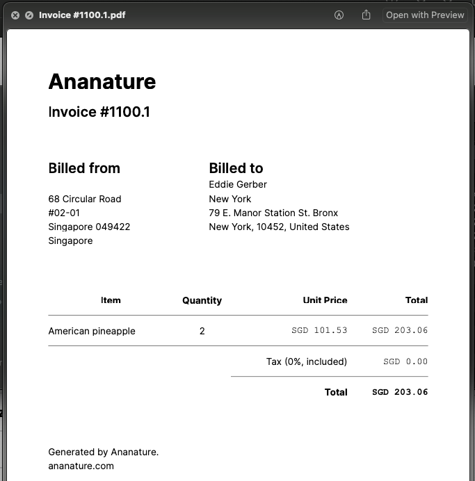 generated invoice