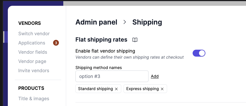 flat shipping rates in Garnet Admin Panel