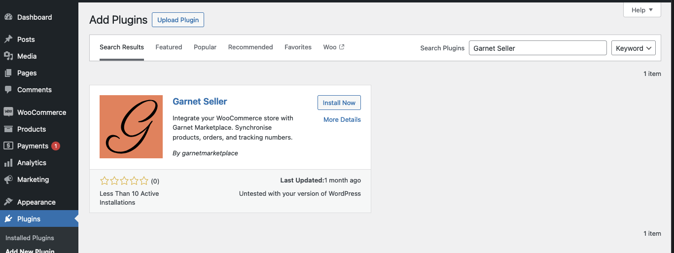 Garnet Seller extension from Woocommerce search