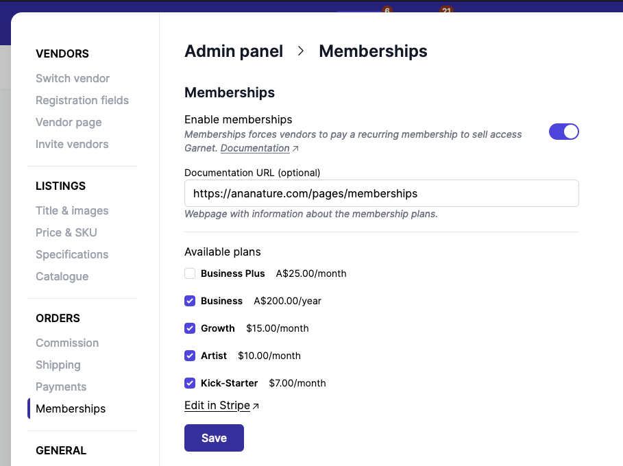 settings overview membersips