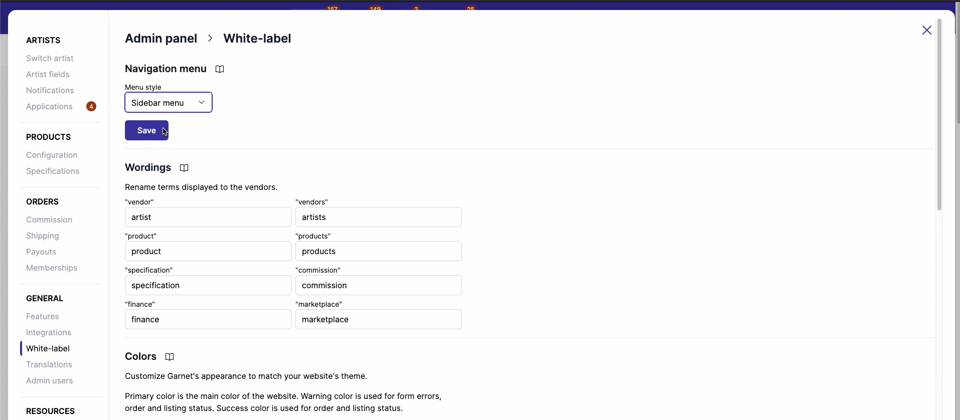 Sidebar menu change