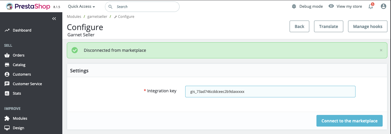 Prestashop paste integration key