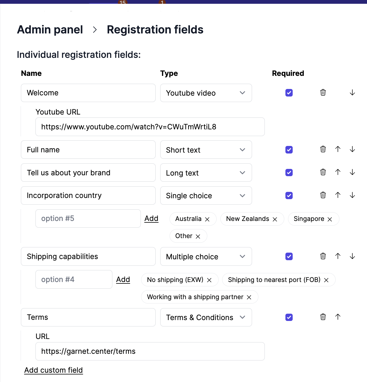 registration configuration