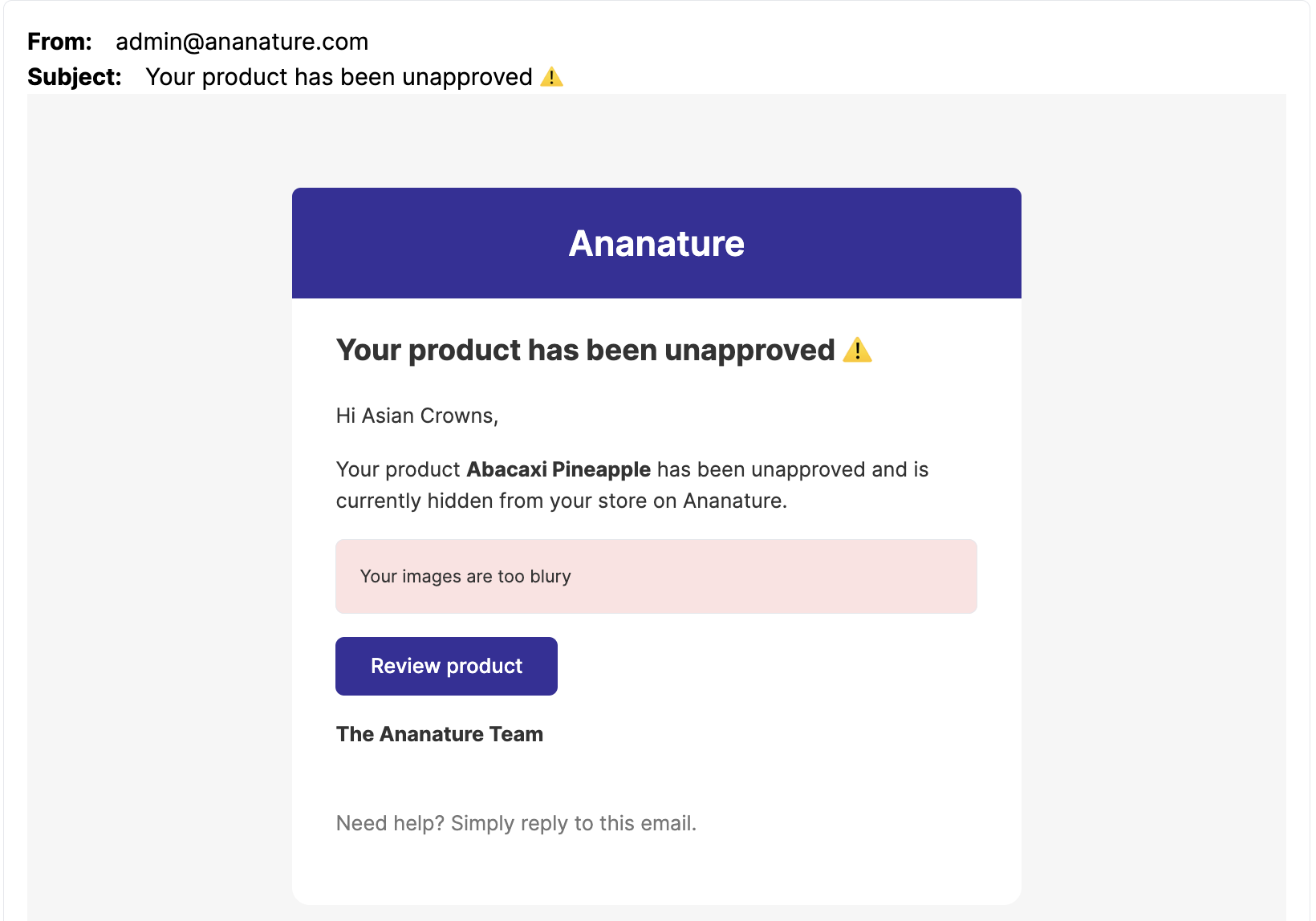 Product unapproved