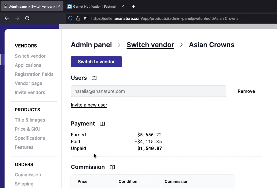 send invitation demonstration until the vendor is connected