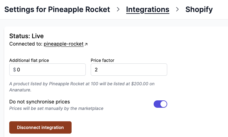 setup integration price compare price update