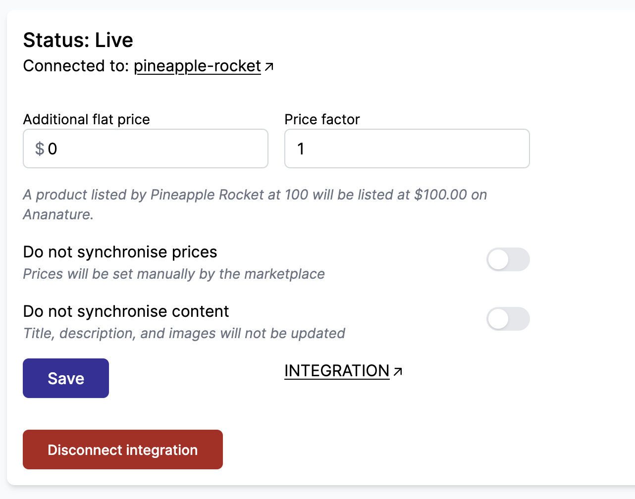 setup integration price compare price update