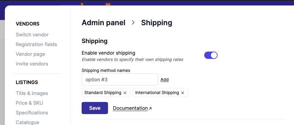 shipping interface enabled
