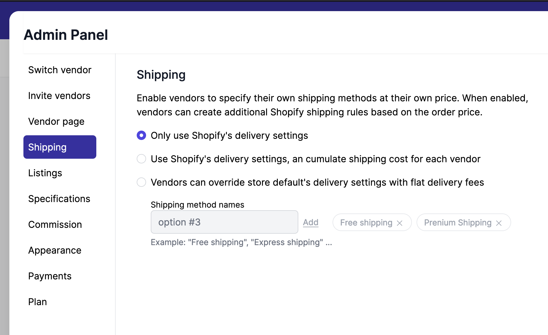 shipping tab with customisation