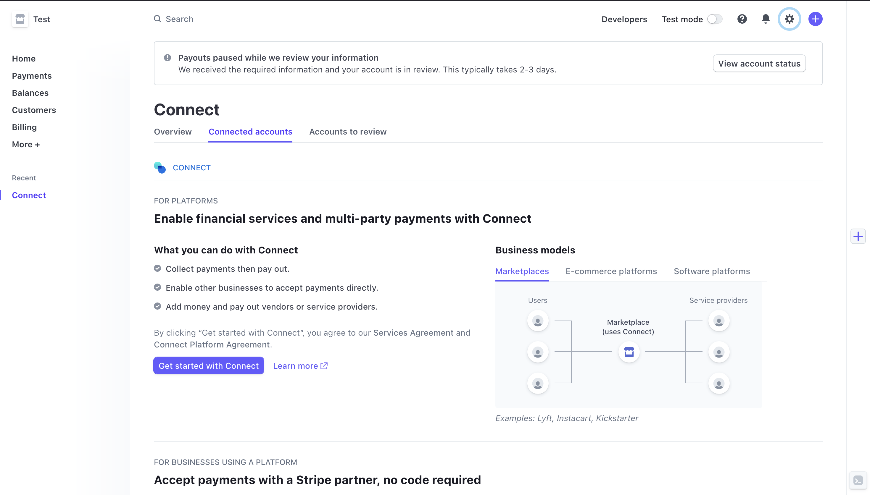 Stripe connect before get started