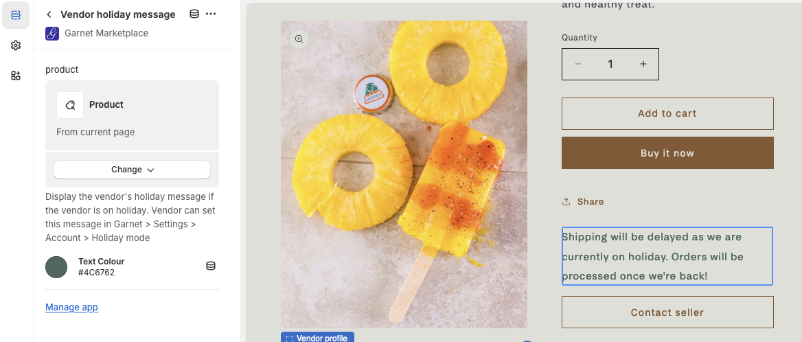 Vendor holiday message in Shopify