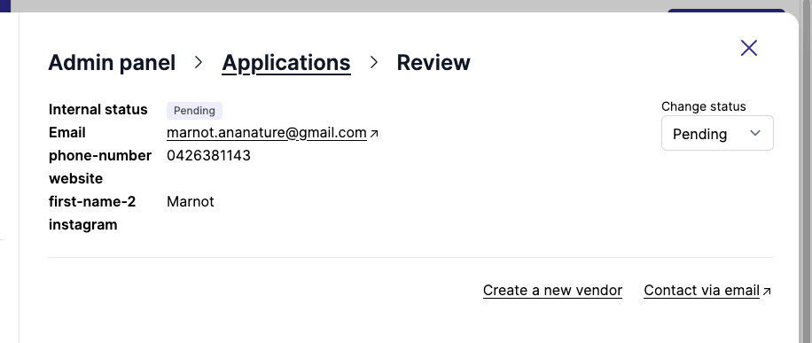 Review vendor application screenshot